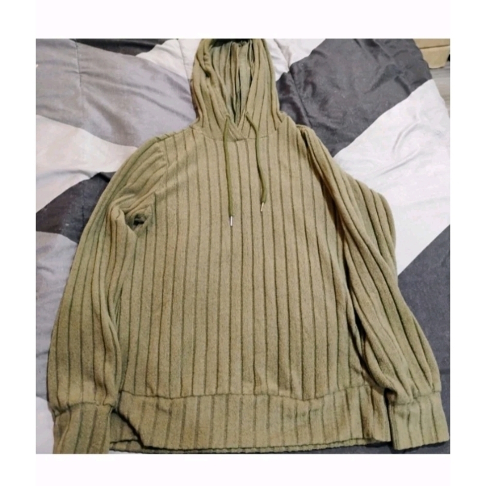 Olive Green Ribbed Women's Hoodie